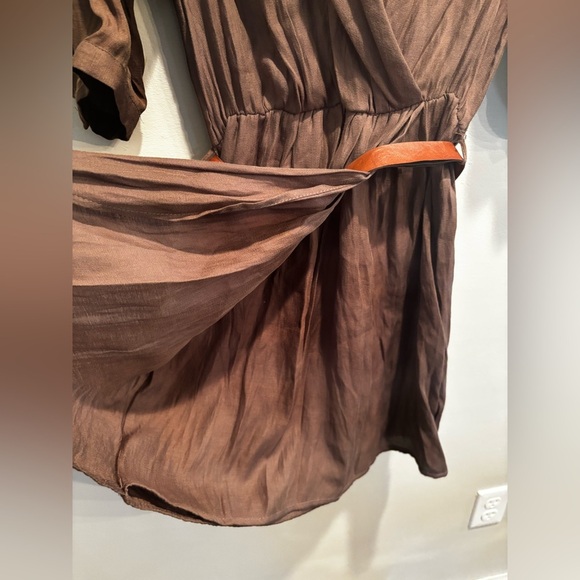 Zara Basic Brown Blouse minimalist neutral size small belt natural casual - Picture 4 of 8